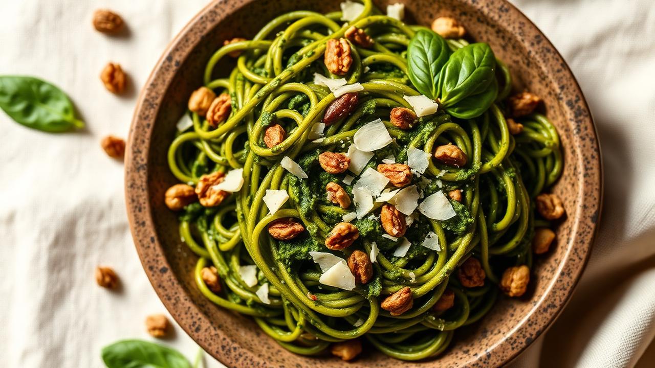 Ragi Millet Pasta with Basil Pesto